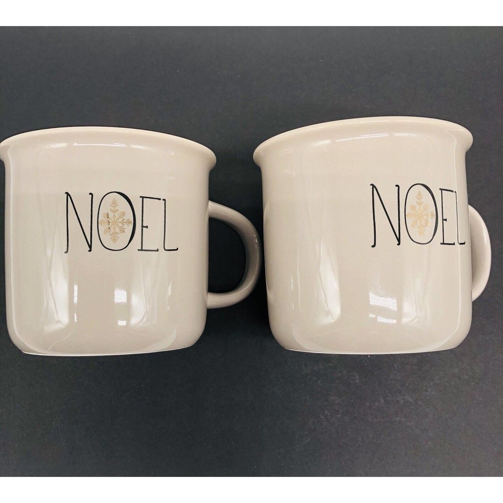 Sleigh Bell Bistro Noel Mugs Set of Two Santa Mugs Coffee Tea Beige A2